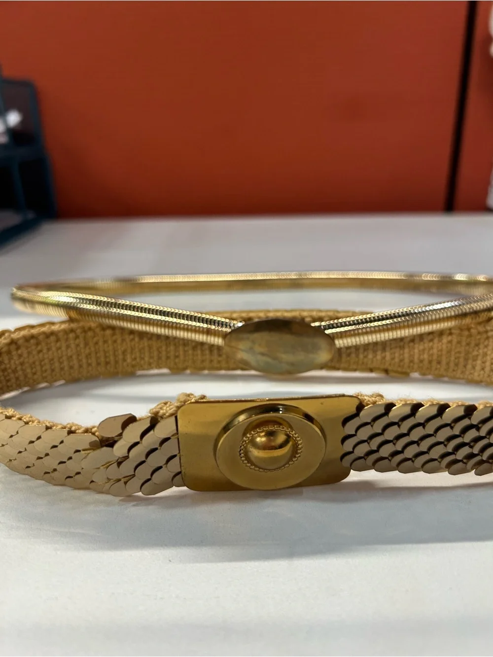 2 vintage belts  Gold-Tone Women's Stretch Belts- Metallic Gold